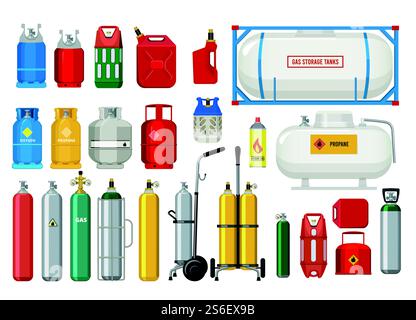 Propane tanks. Gas safety ballons dangerous oxygen or propane vector illustrations. Oxygen and propane, gas cylinder with valve. Propane tanks. Gas safety ballons dangerous oxygen or propane vector illustrations Stock Vector