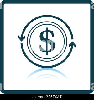 Cash Back Coin Icon. Square Shadow Reflection Design. Vector Illustration. Stock Vector