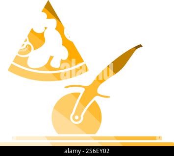 Pizza With Knife Icon. Flat Color Ladder Design. Vector Illustration. Stock Vector