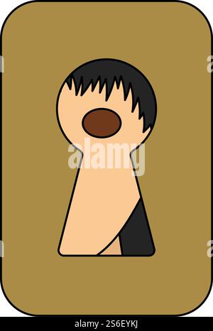 Criminal Peeping Through Keyhole Icon. Editable Outline With Color Fill Design. Vector Illustration. Stock Vector