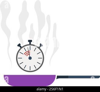 Pan With Stopwatch Icon. Flat Color Design. Vector Illustration. Stock Vector