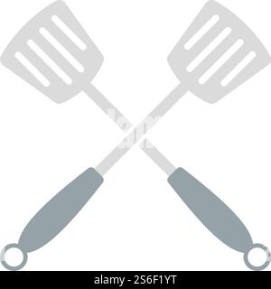 Crossed Frying Spatula. Flat Color Design. Vector Illustration. Stock Vector