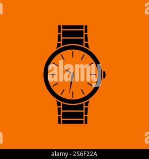 Business Woman Watch Icon. Black on Orange Background. Vector Illustration. Stock Vector