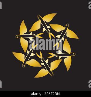 gold flying fish logo vector icon design template Stock Vector