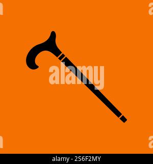 Walking Stick Icon. Black on Orange Background. Vector Illustration. Stock Vector