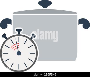 Pan With Stopwatch Icon. Flat Color Design. Vector Illustration. Stock Vector