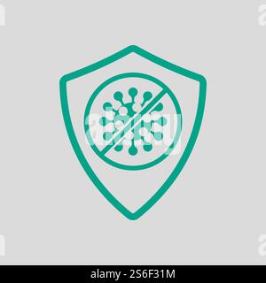 Shield From Coronavirus Icon. Green on Gray Background. Vector Illustration. Stock Vector