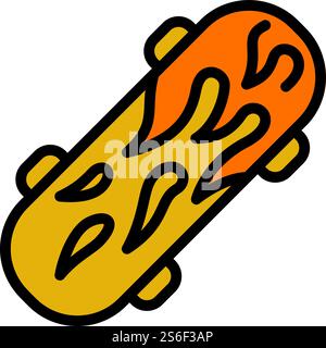 Fire flame skateboard icon. Outline fire flame skateboard vector icon for web design isolated on white background. Fire flame skateboard icon, outline style Stock Vector