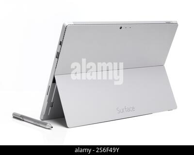 Microsoft Surface Pro 3 tablet computer rear view isolated on white background Stock Photo