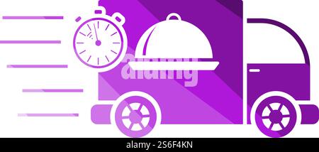 Fast Food Delivery Car Icon. Flat Color Ladder Design. Vector Illustration. Stock Vector