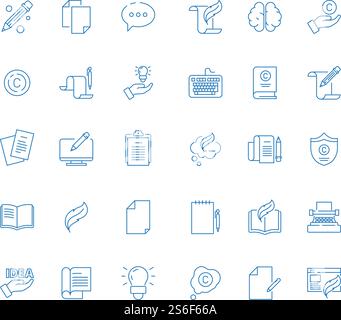 Copywriting icon. Write articles pen symbol content blog books vector linear pictures collection. Illustration copyright and linear icons blogging. Copywriting icon. Write articles pen symbol content blog books vector linear pictures collection Stock Vector