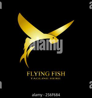 gold flying fish logo vector icon design template Stock Vector
