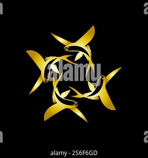gold flying fish logo vector icon design template Stock Vector