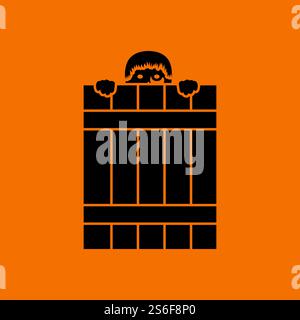 Criminal Peeping From Fence Icon. Black on Orange Background. Vector Illustration. Stock Vector