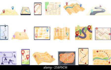 Itinerary icons set. Cartoon set of itinerary vector icons for web design. Itinerary icons set, cartoon style Stock Vector