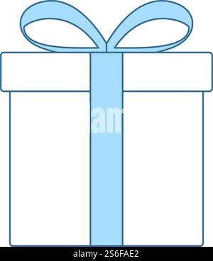 Gift Box Icon. Thin Line With Blue Fill Design. Vector Illustration. Stock Vector