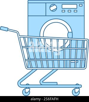 Shopping Cart With Washing Machine Icon. Thin Line With Blue Fill Design. Vector Illustration. Stock Vector