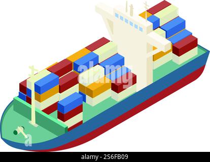 Container ship icon. Isometric of container ship vector icon for web design isolated on white background. Container ship icon, isometric style Stock Vector