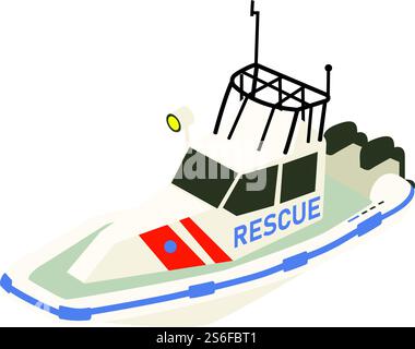 Rescue ship icon. Isometric of rescue ship vector icon for web design isolated on white background. Rescue ship icon, isometric style Stock Vector