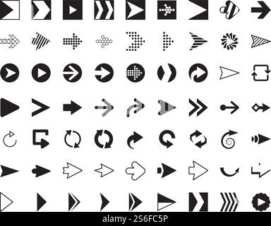 Arrows collection. Modern graphic direction signs computer screen curves arrows vector set. Illustration direction arrow, interface orientation. Arrows collection. Modern graphic direction signs computer screen curves arrows vector set Stock Vector
