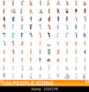 100 people icons set. Cartoon illustration of 100 people icons vector set isolated on white background. 100 people icons set, cartoon style Stock Vector