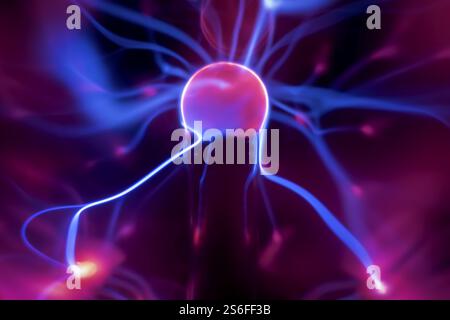 An image of a plasma lamp with moving light beams Stock Photo