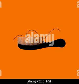 Hair In Comb Icon. Black on Orange Background. Vector Illustration. Stock Vector