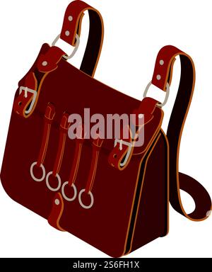 Hunting leather bag icon. Isometric of hunting leather bag vector icon for web design isolated on white background. Hunting leather bag icon, isometric style Stock Vector