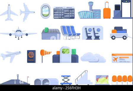 Airlines icons set. Cartoon set of airlines vector icons for web design. Airlines icons set, cartoon style Stock Vector