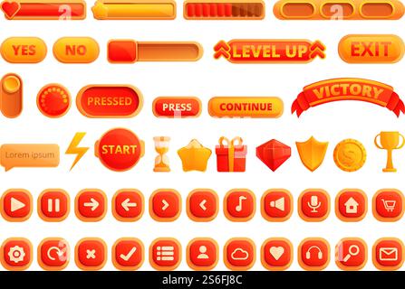 Interface icons set. Cartoon set of interface vector icons for web design. Interface icons set, cartoon style Stock Vector