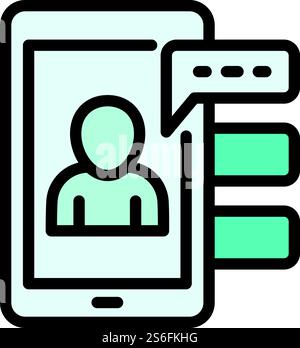 Interactive learning smartphone chat icon. Outline interactive learning smartphone chat vector icon for web design isolated on white background. Interactive learning smartphone chat icon, outline style Stock Vector