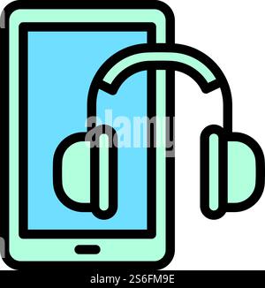 Interactive learning headphones icon. Outline interactive learning headphones vector icon for web design isolated on white background. Interactive learning headphones icon, outline style Stock Vector