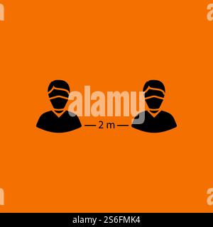 Social Distance Icon. Black on Orange Background. Vector Illustration. Stock Vector
