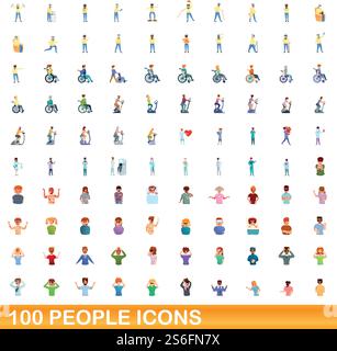 100 people icons set. Cartoon illustration of 100 people icons vector set isolated on white background. 100 people icons set, cartoon style Stock Vector