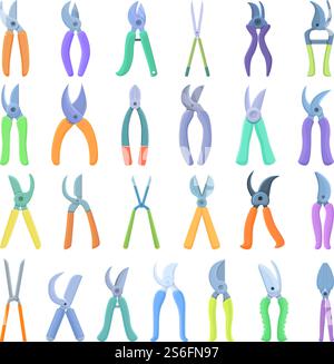 Secateurs icons set. Cartoon set of secateurs vector icons for web design. Secateurs icons set, cartoon style Stock Vector
