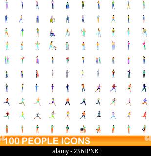 100 people icons set. Cartoon illustration of 100 people icons vector set isolated on white background. 100 people icons set, cartoon style Stock Vector