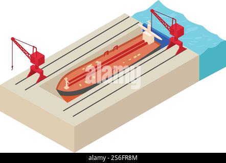 Port marine ship icon. Isometric of port marine ship vector icon for web design isolated on white background. Port marine ship icon, isometric style Stock Vector