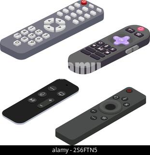 Remote icons set. Isometric set of remote vector icons for web design isolated on white background. Remote icons set, isometric style Stock Vector