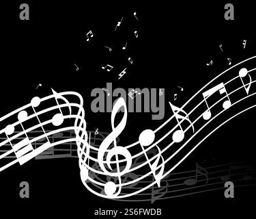 Musical Design Elements From Music Staff With Treble Clef And Notes in Black and White Colors. Vector Illustration. Stock Vector