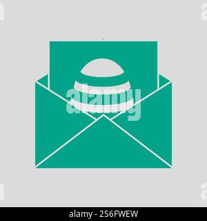 Envelop With Easter Egg Icon. Green on Gray Background. Vector Illustration. Stock Vector