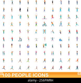 100 people icons set. Cartoon illustration of 100 people icons vector set isolated on white background. 100 people icons set, cartoon style Stock Vector