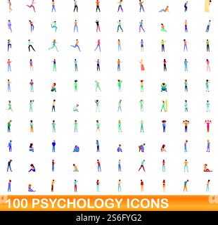 100 psychology icons set. Cartoon illustration of 100 psychology icons vector set isolated on white background. 100 psychology icons set, cartoon style Stock Vector