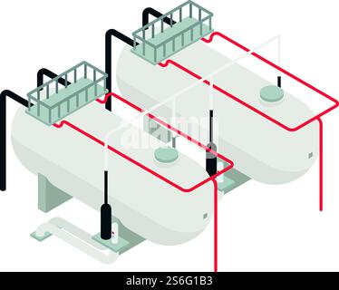 Isometric Gas storage tanks. White spherical propane tanks. Containing ...