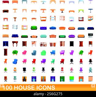 100 house icons set. Cartoon illustration of 100 house icons vector set isolated on white background. 100 house icons set, cartoon style Stock Vector