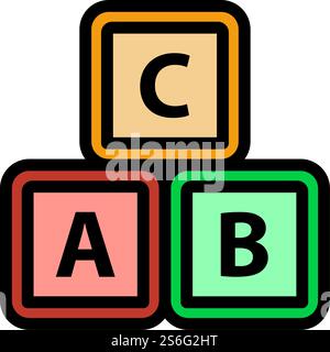 Box Of Bricks Icon. Editable Thick Outline With Color Fill Design. Vector Illustration. Stock Vector