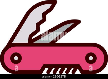 Red penknife icon. Outline red penknife vector icon for web design isolated on white background. Red penknife icon, outline style Stock Vector