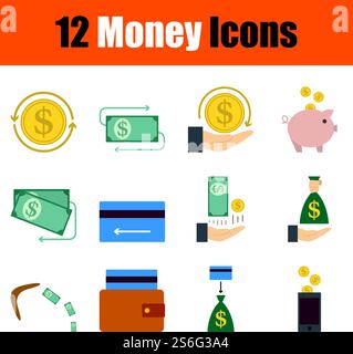 Money Icon Set. Flat Design. Fully editable vector illustration. Text expanded. Stock Vector