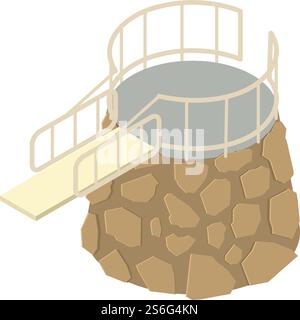 Aquapark diving board icon. Isometric of aquapark diving board vector icon for web design isolated on white background. Aquapark diving board icon, isometric style Stock Vector