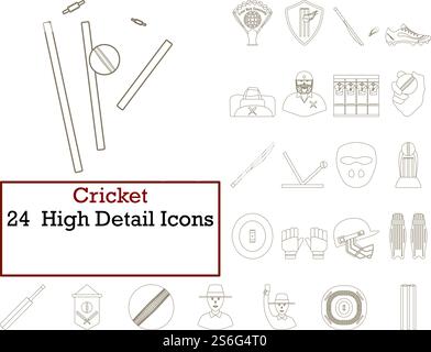 Cricket Icon Set. Thin Editable Stroke Line Without Filling Design. Vector Illustration. Stock Vector