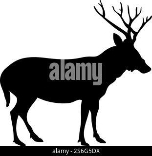 Deer silhouette. Smooth and clean lines. High detailed Deer silhouette. Vector Illustration.. deer and goats silhouettes set Stock Vector